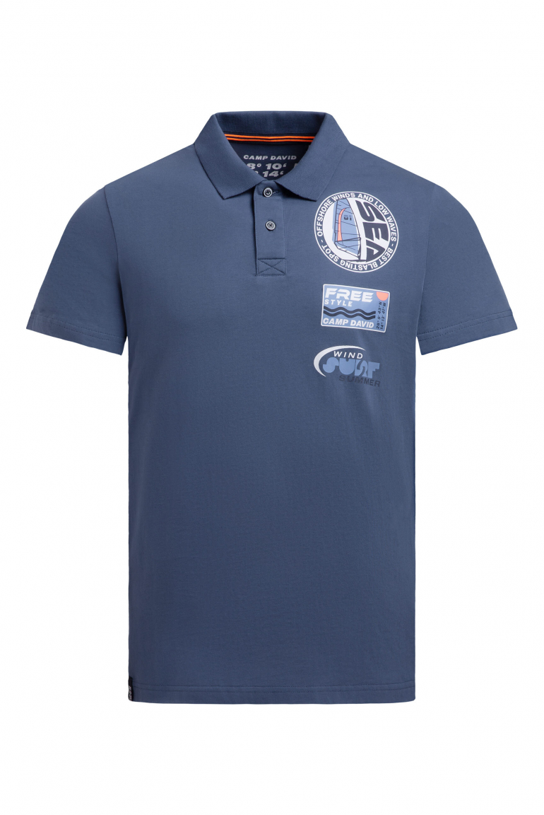 Kurzarmpolo mit Rücken-Print harbour blue