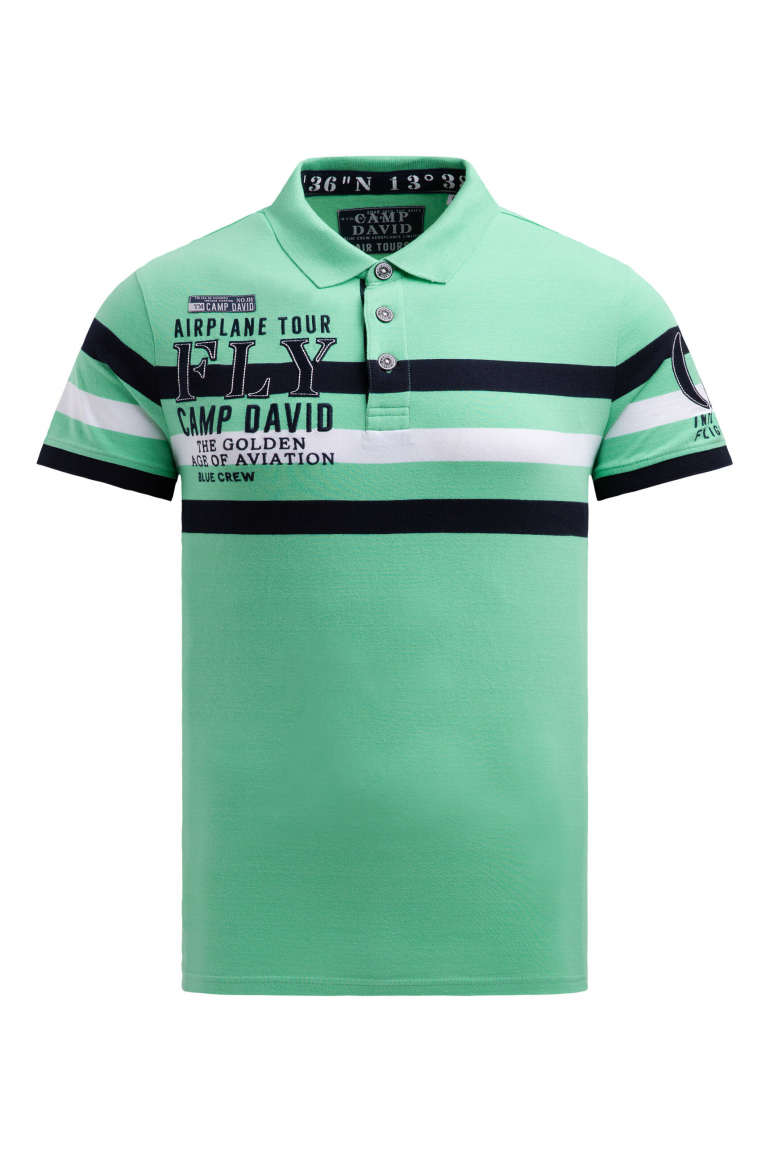 Kurzarmpolo mit Streifen-Design und Artworks flight green