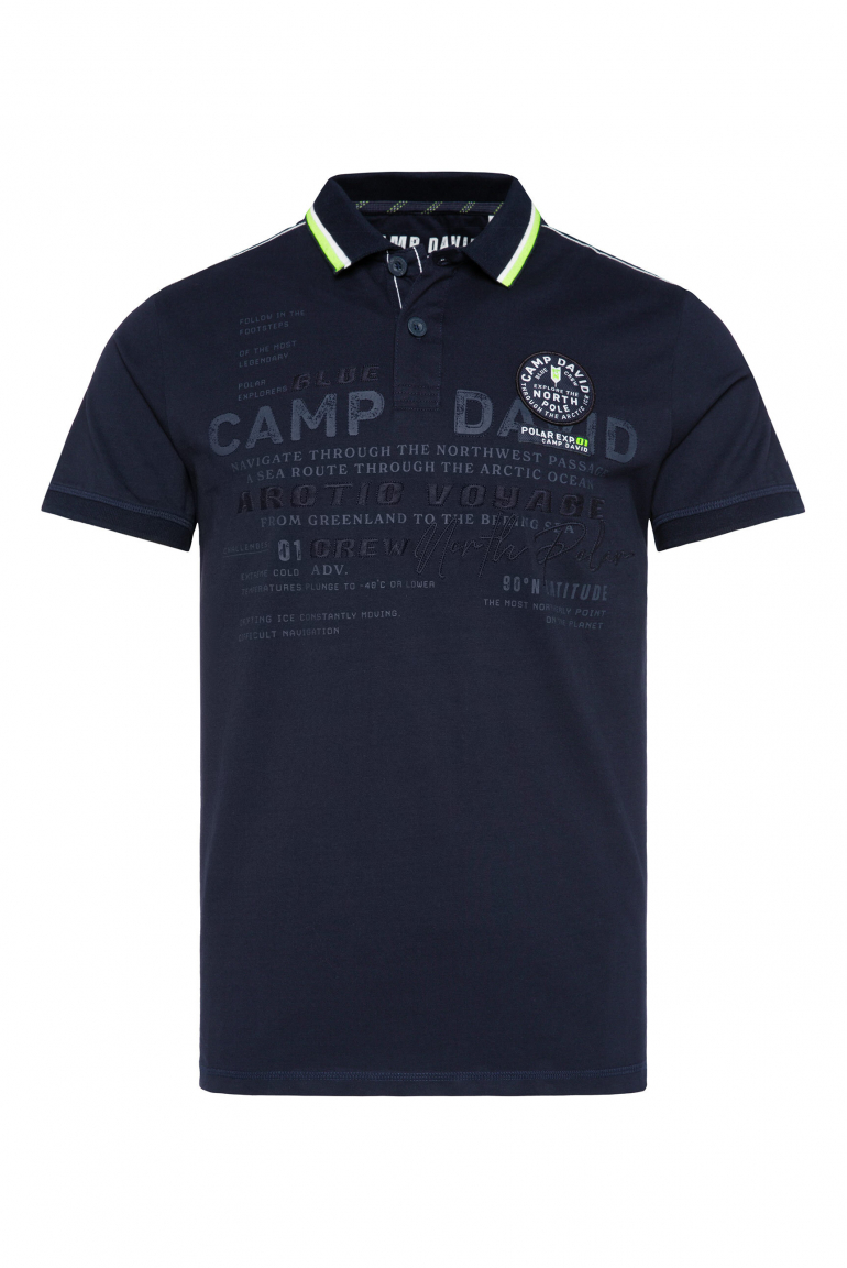 Kurzarmpolo mit tonigem Artwork blue navy