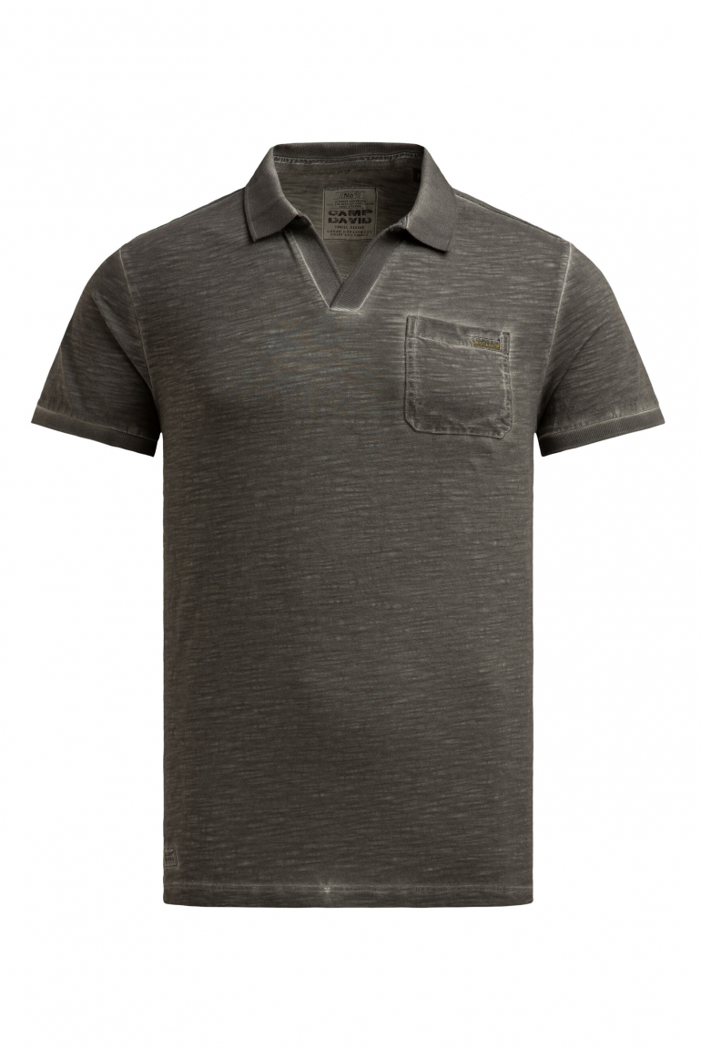 Kurzarmpolo mit V-Neck und Back-Print dark wood