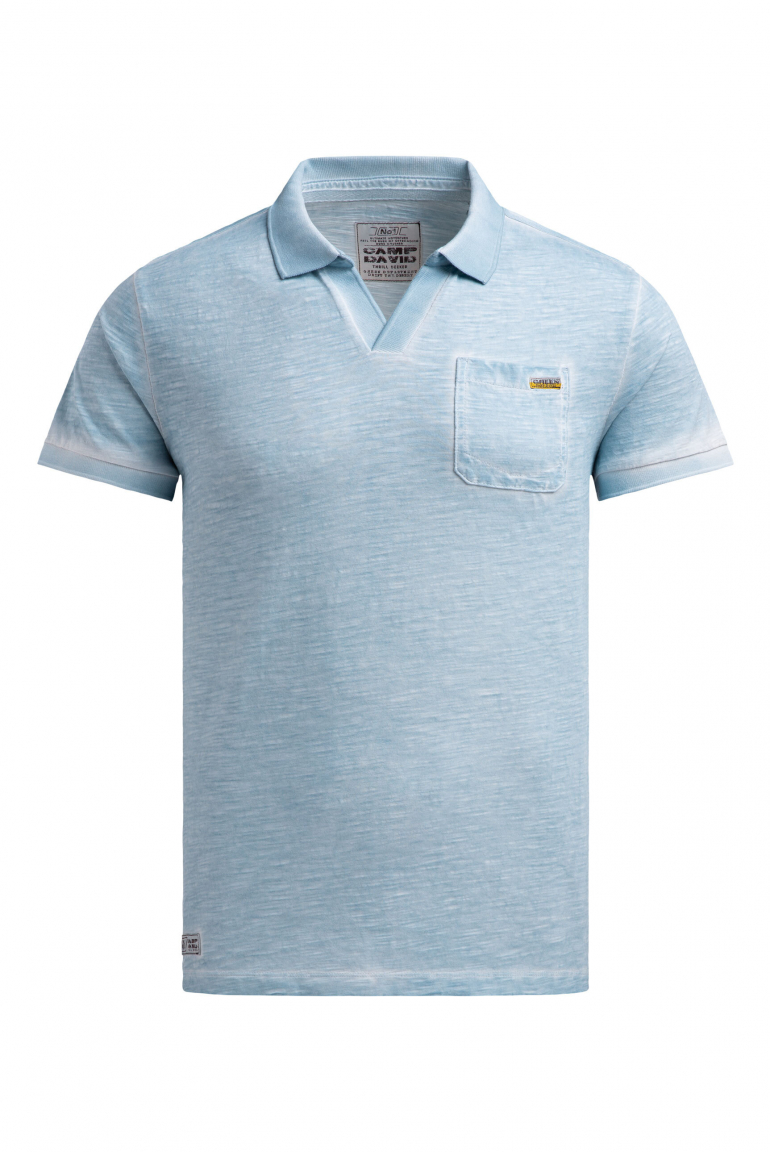 Kurzarmpolo mit V-Neck und Back-Print silver blue