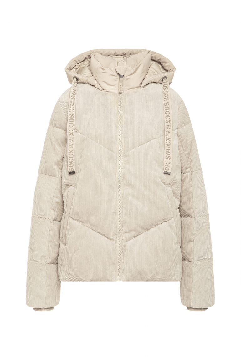 Kurze, wattierte Cordjacke im tonigen Materialmix kitt