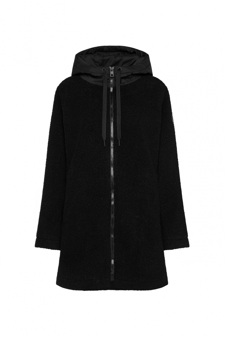 Kurzmantel mit Bouclé-Optik und Kapuze black