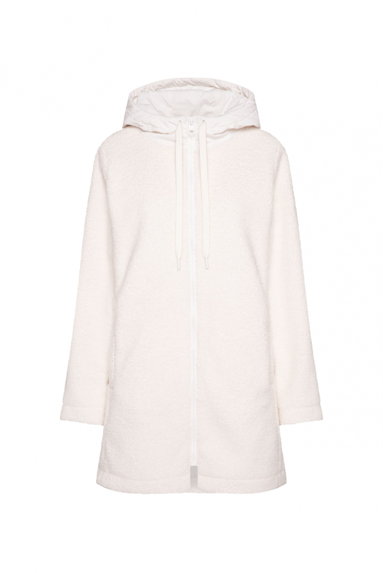 Kurzmantel mit Bouclé-Optik und Kapuze ivory