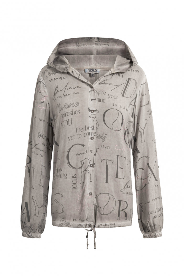 Langarmbluse mit Kapuze und All Over Print fresh grey