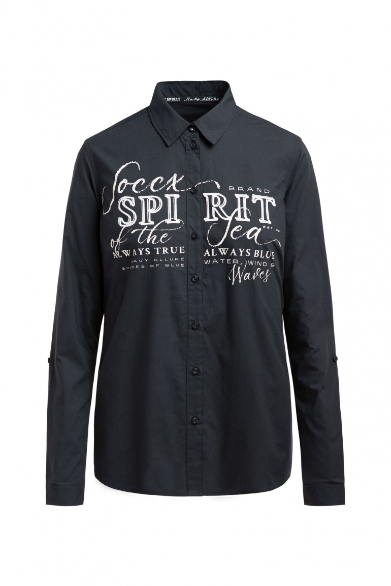 Langarmbluse mit Logo-Flock-Print blue navy