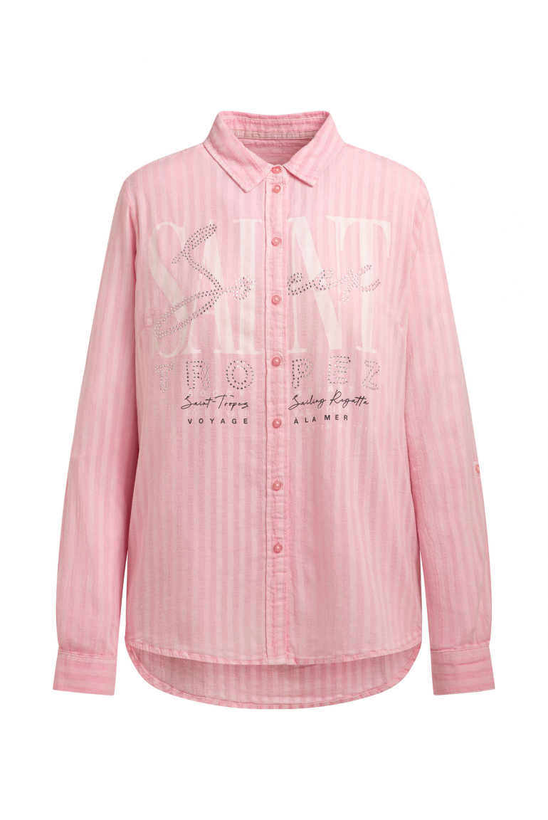 Langarmbluse mit Streifenstruktur und Artwork french rose