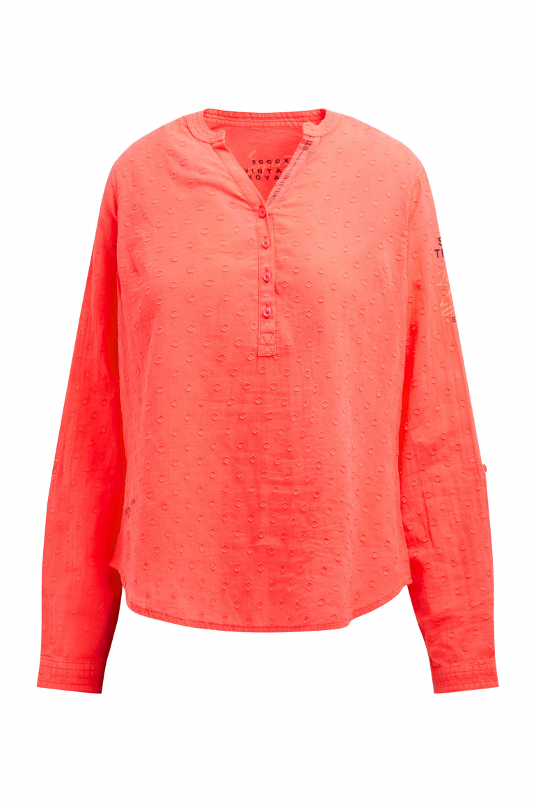 Langarmbluse mit Tunika-Ausschnitt und Prints red neon