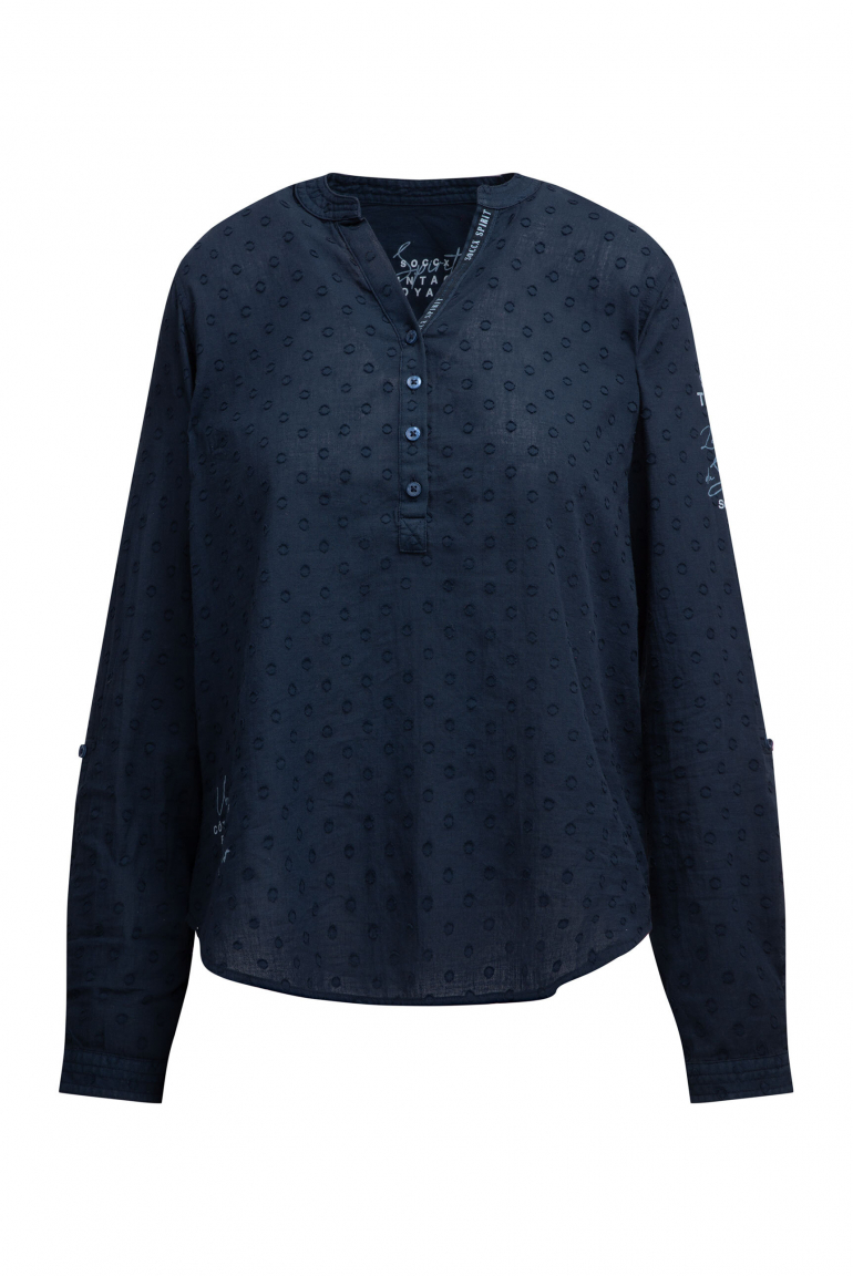 Langarmbluse mit Tunika-Ausschnitt und Prints blue navy