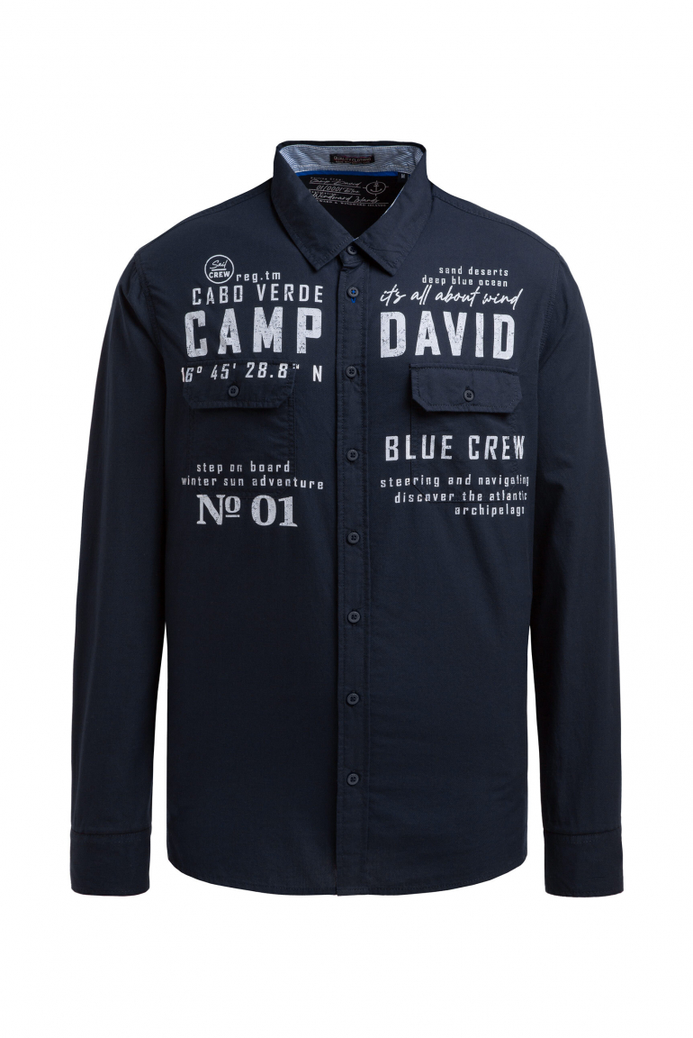 Langarmhemd mit Klappentaschen und Prints blue navy