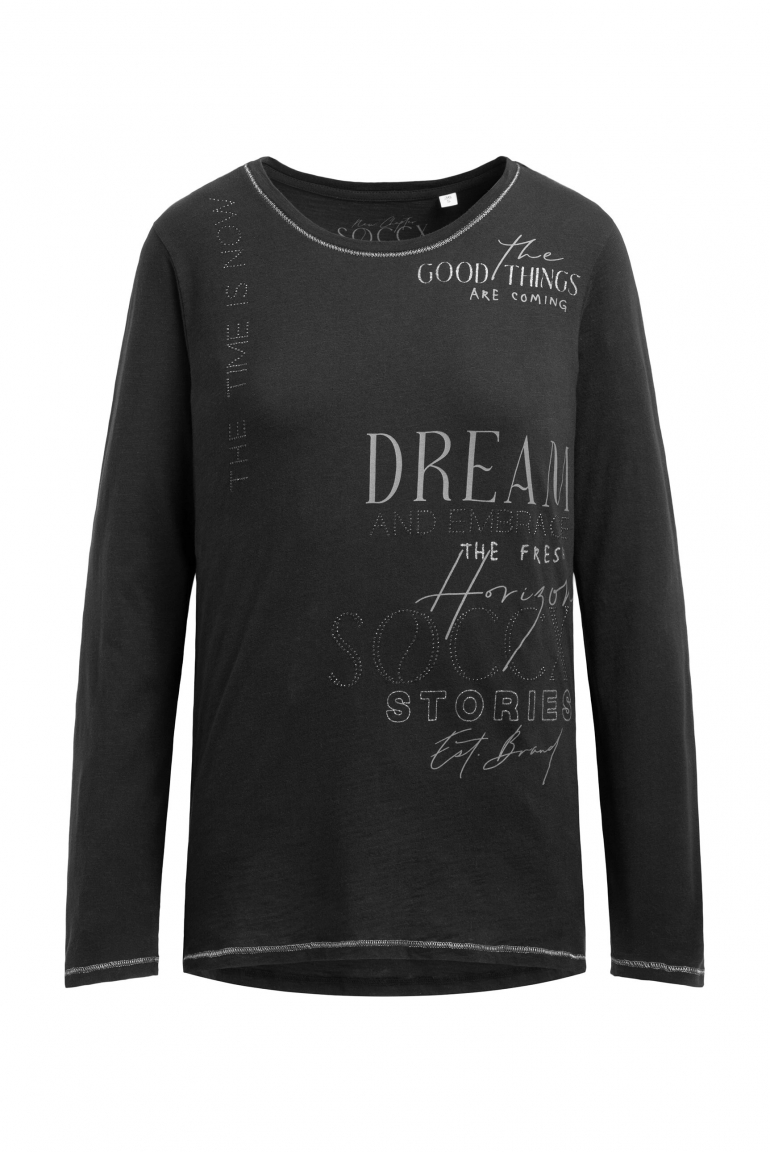 Langarmshirt mit Print und Schmucksteinen black