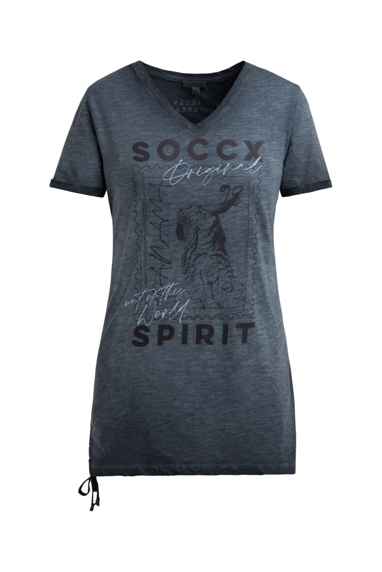 Langes T-Shirt mit Seitenraffung und Print blue navy