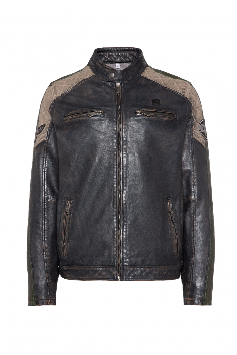 Lederjacke im Racing-Stil mit Patches navy