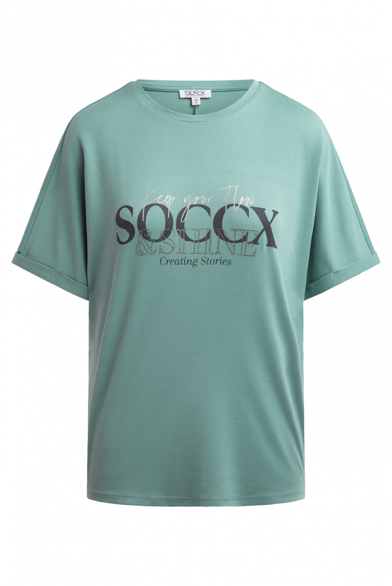 Logo T-Shirt mit Schmucksteinen topaz