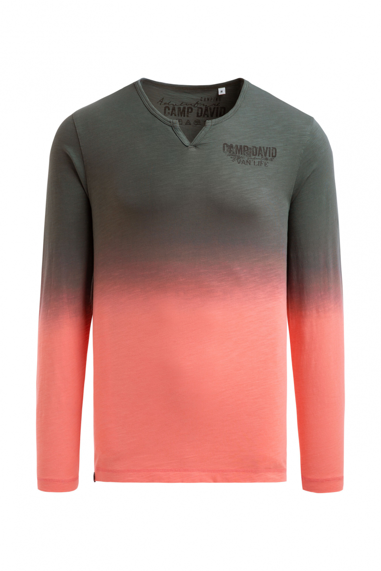 Longsleeve mit Dip-Dye-Effekt und Rücken-Print wild salmon