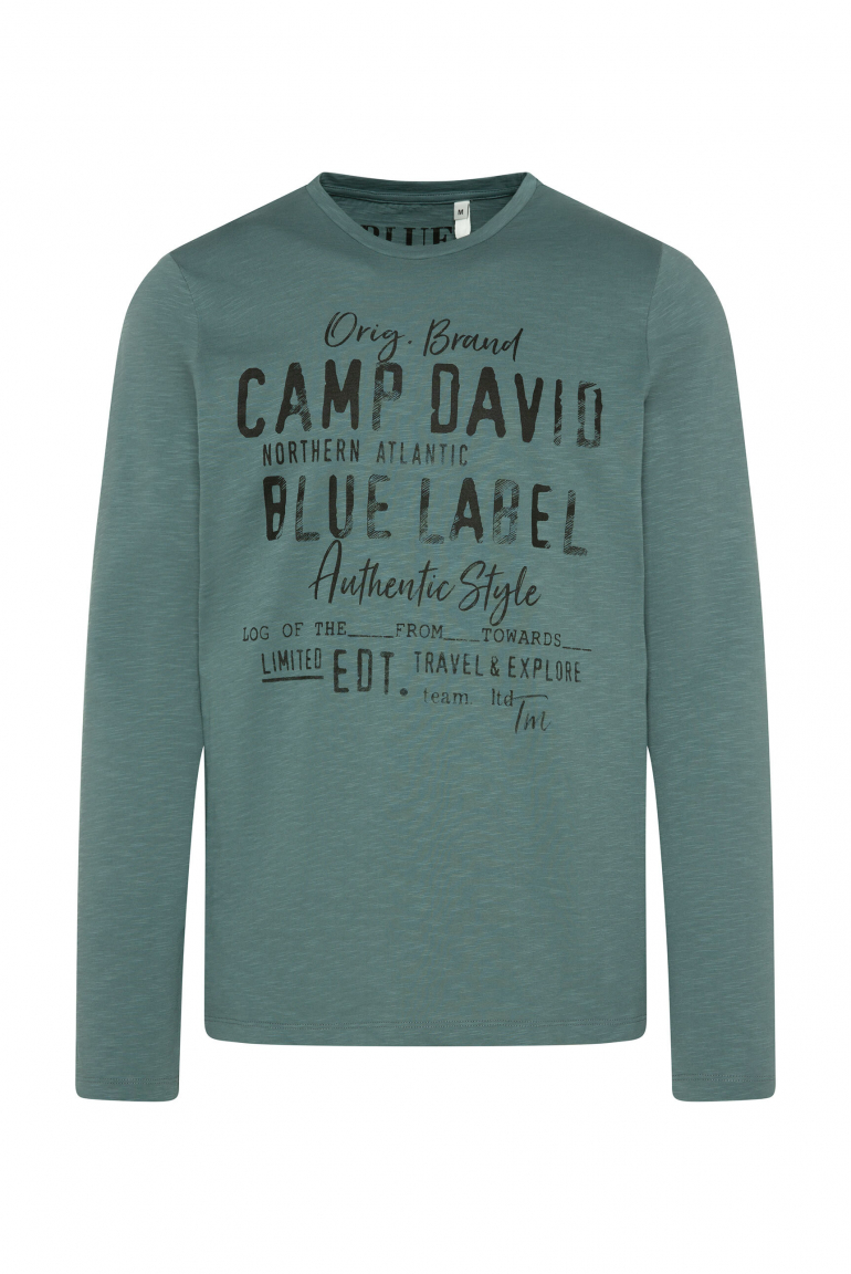 Longsleeve mit Label Print im Used Look dark sage