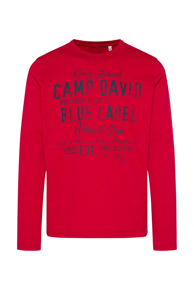 Longsleeve mit Label Print im Used Look royal red