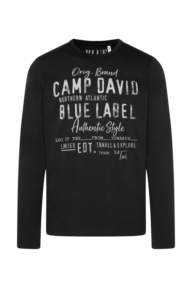 Longsleeve mit Label Print im Used Look black
