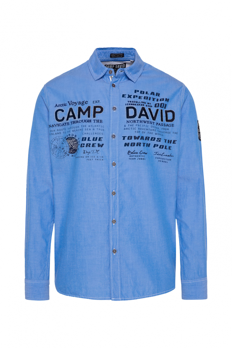 Oxford-Langarmhemd mit Label-Applikationen light blue