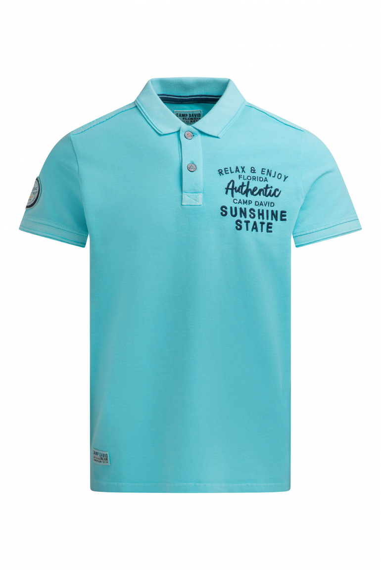 Pikee-Polo Kurzarm mit Rücken-Stickerei aqua