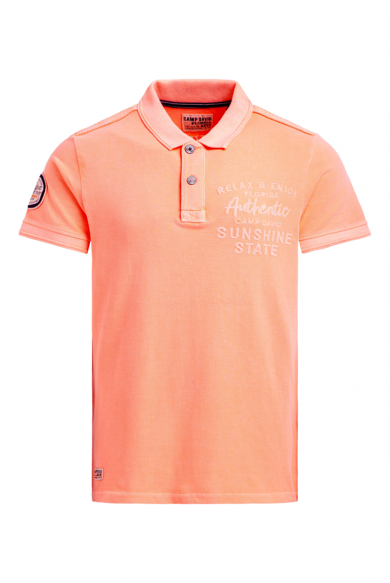 Pikee-Polo Kurzarm mit Rücken-Stickerei neon flame