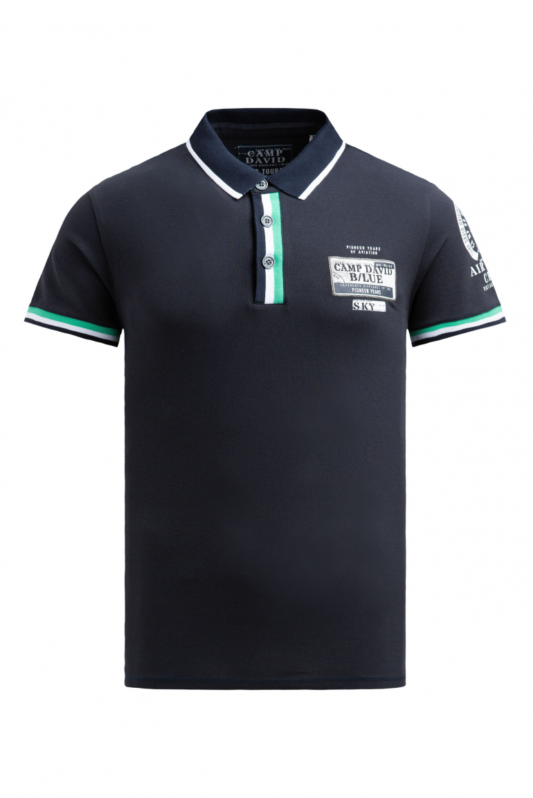 Pikee-Polo mit Prints und Patches blue navy