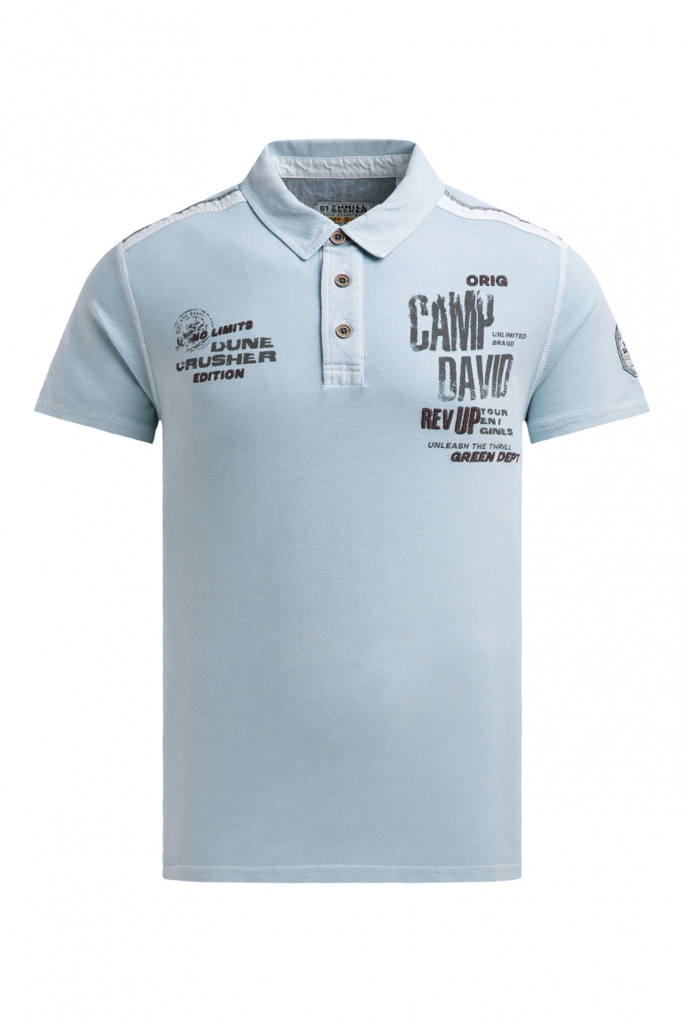 Pikee-Polo mit Tapes, Prints und Stickereien silver blue