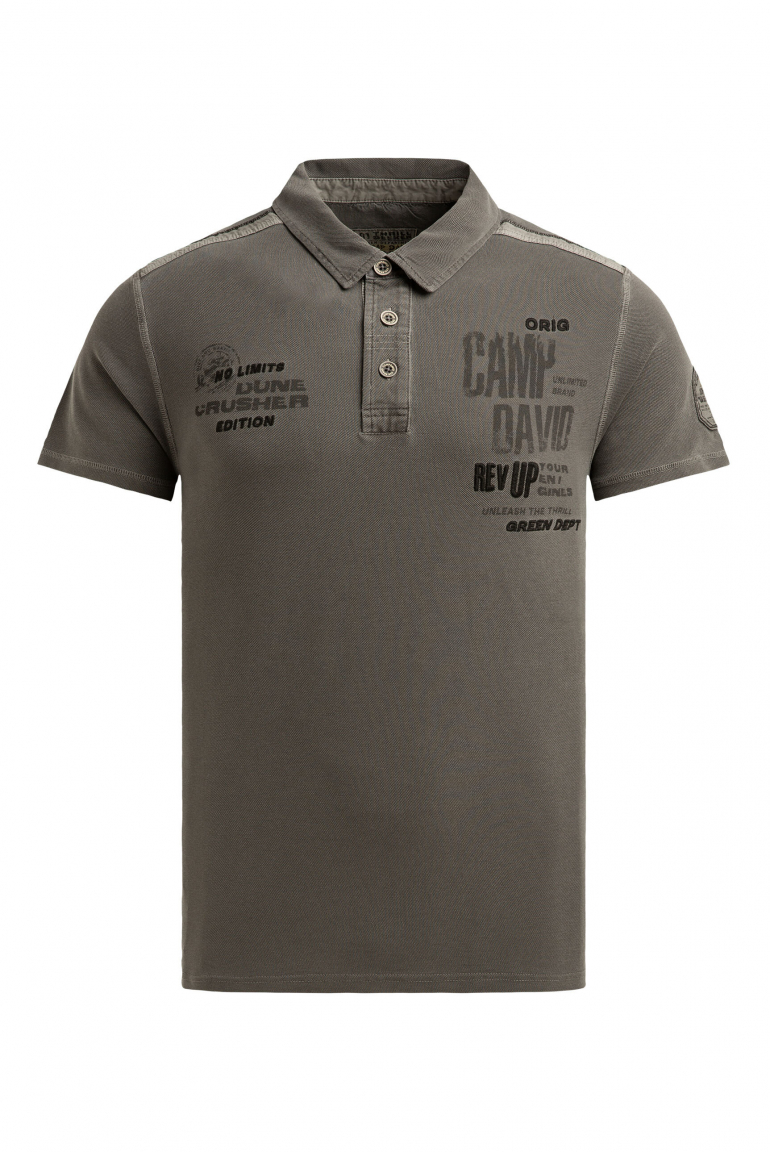 Pikee-Polo mit Tapes, Prints und Stickereien dark wood