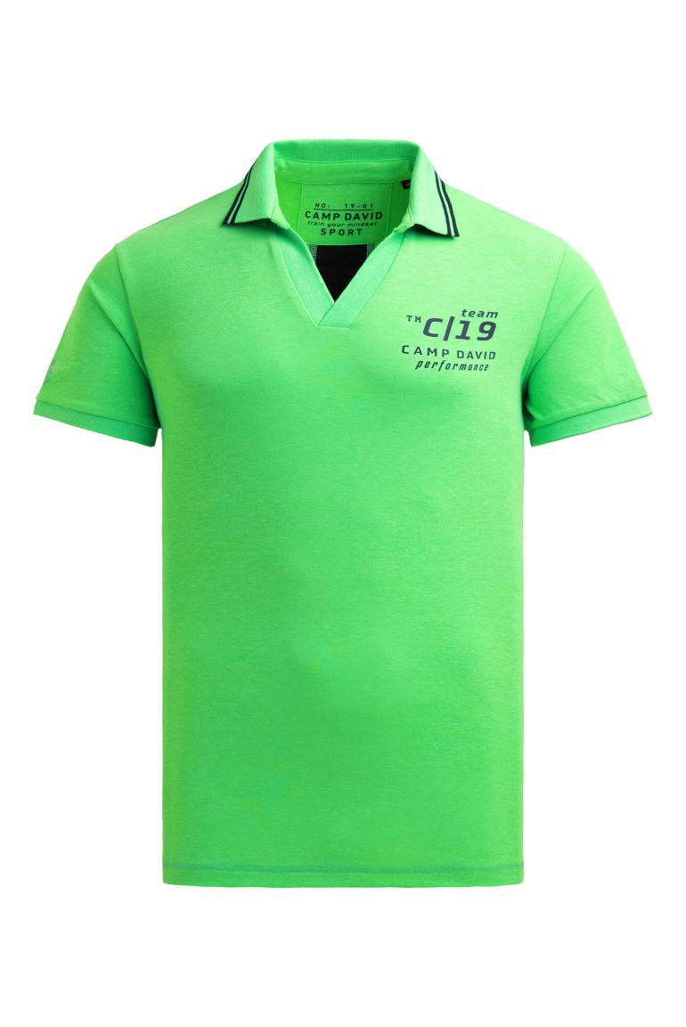 Pikee-Polo mit V-Neck und Rückeneinsatz tech green