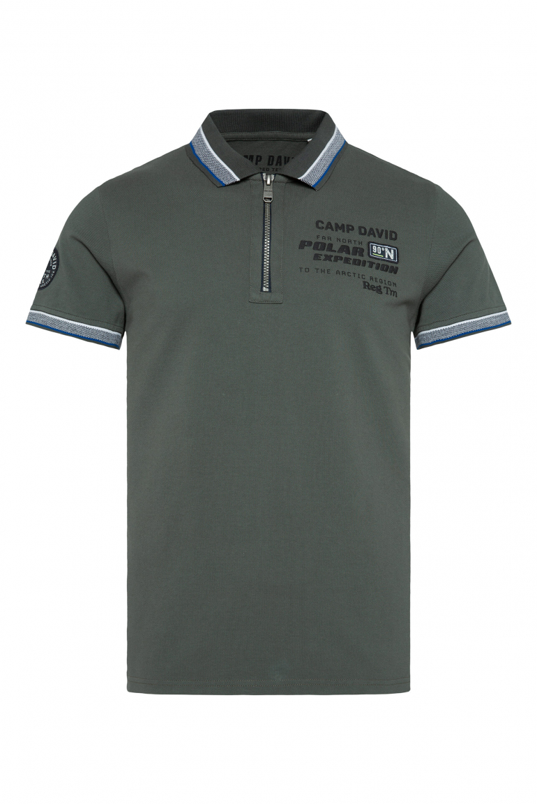 Pikee-Polo mit Zipper und Rücken-Artwork dark forest