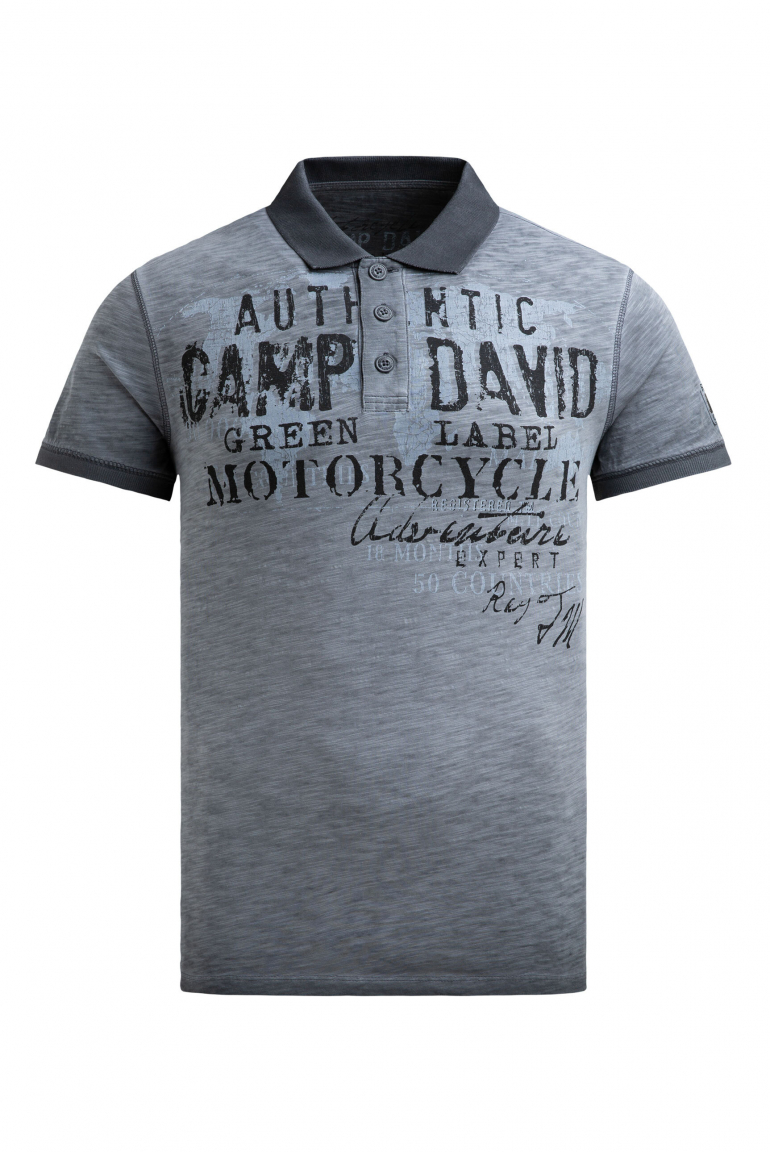 Poloshirt Oil Dyed mit Used Prints blue shades