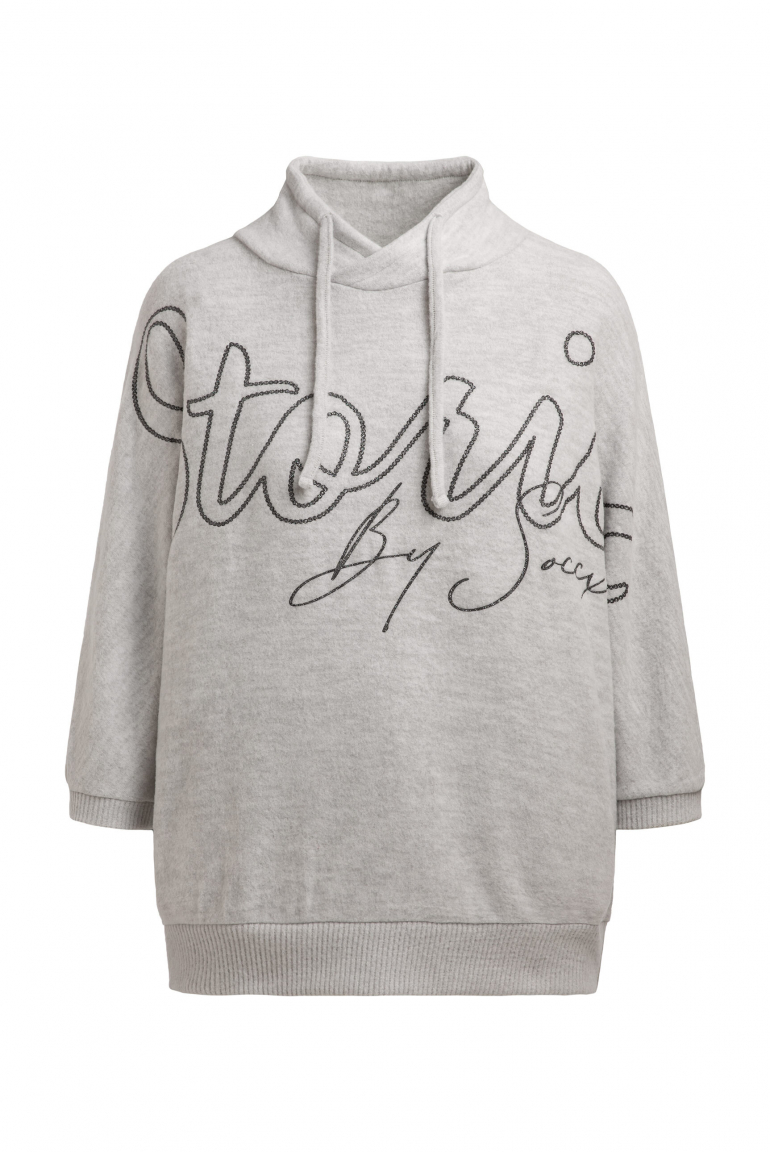 Pullover aus Flauschstrick mit Glitter-Print fresh grey melange