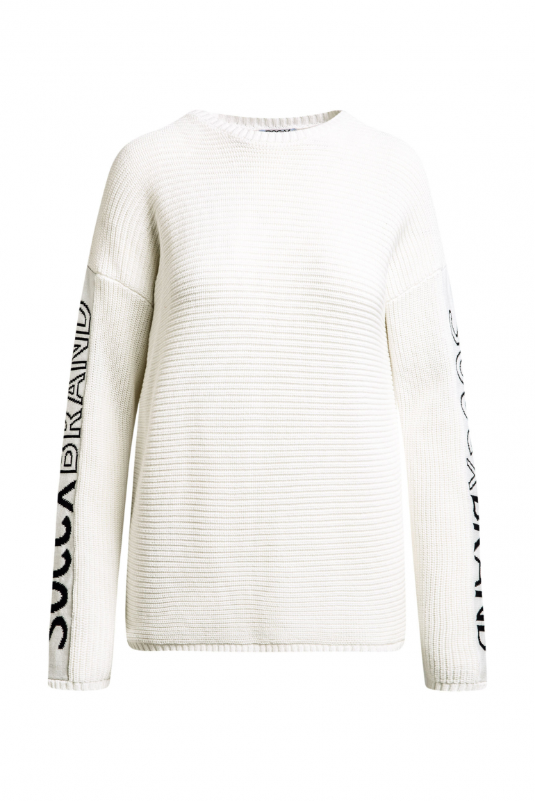 Pullover mit Intarsia-Design an den Ärmeln ivory