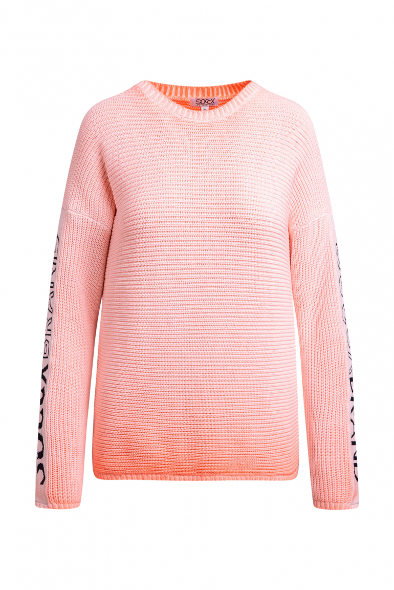 Pullover mit Intarsia-Design an den Ärmeln neon orange