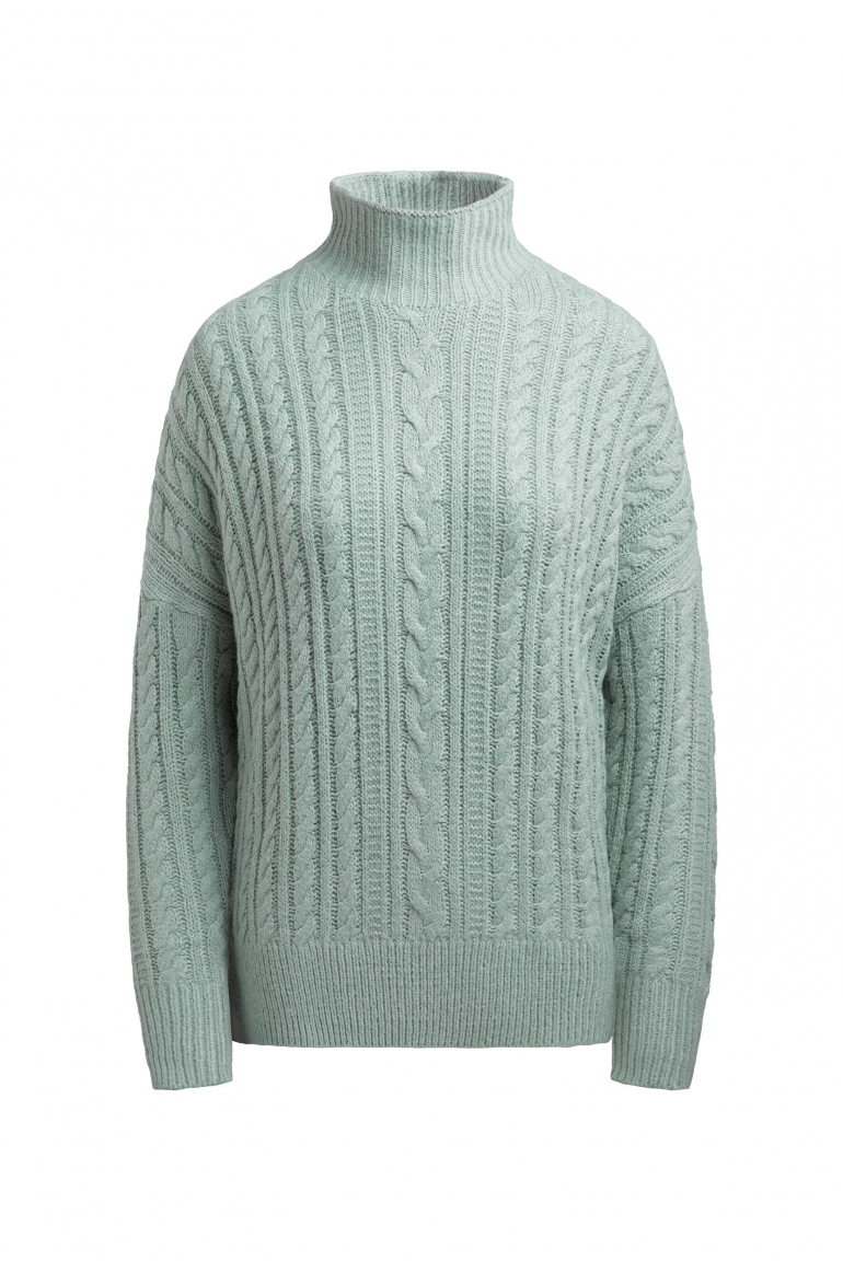 Pullover mit Zopfmuster und Stehkragen lake