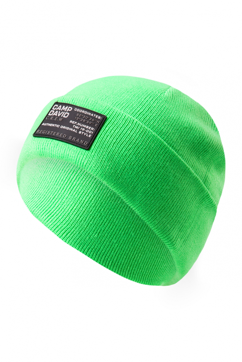 Rippstrickmütze mit Label Patch electric green neon