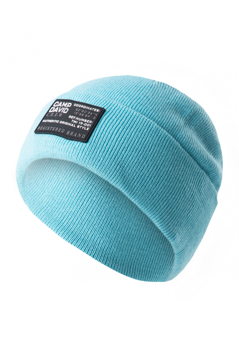 Rippstrickmütze mit Label Patch power blue