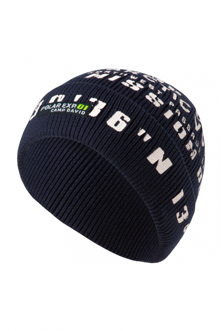 Rippstrickmütze mit Logo Print und Patch blue navy