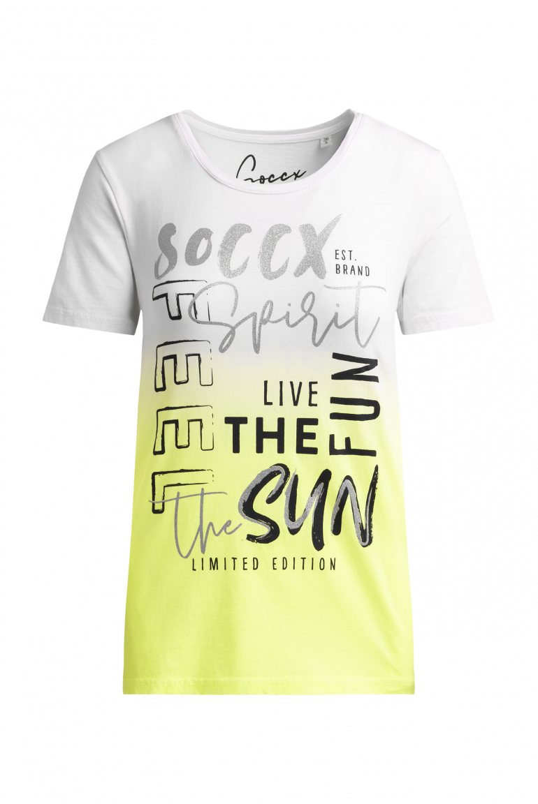 Rundhalsshirt Dip Dye mit Glitter Print opticwhite