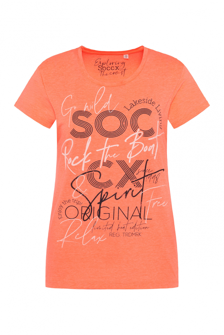 Rundhalsshirt mit Logo Print neon orange