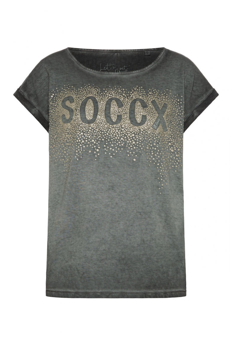 Rundhalsshirt Oil Dyed mit Puffprint-Artwork green shadow