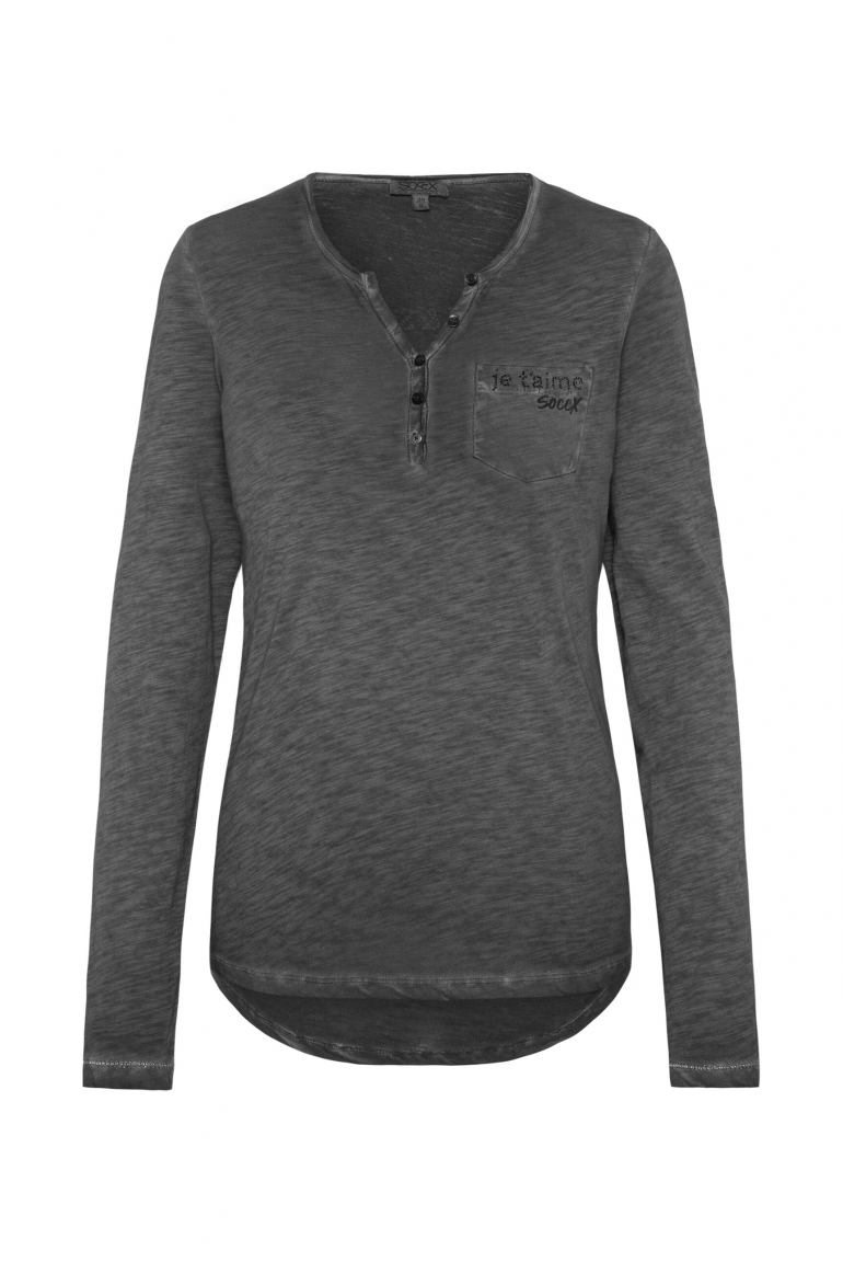 Serafino-Shirt mit Rücken-Print black