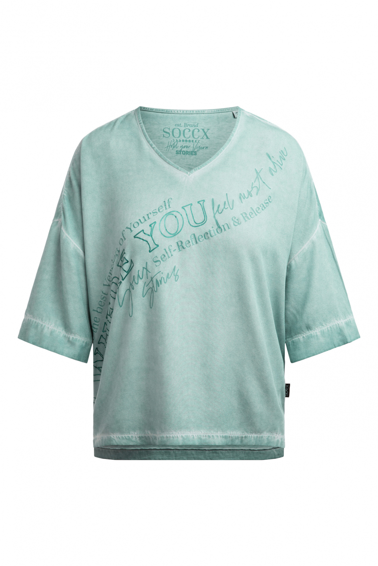 Shirt im Materialmix mit Folienprint topaz