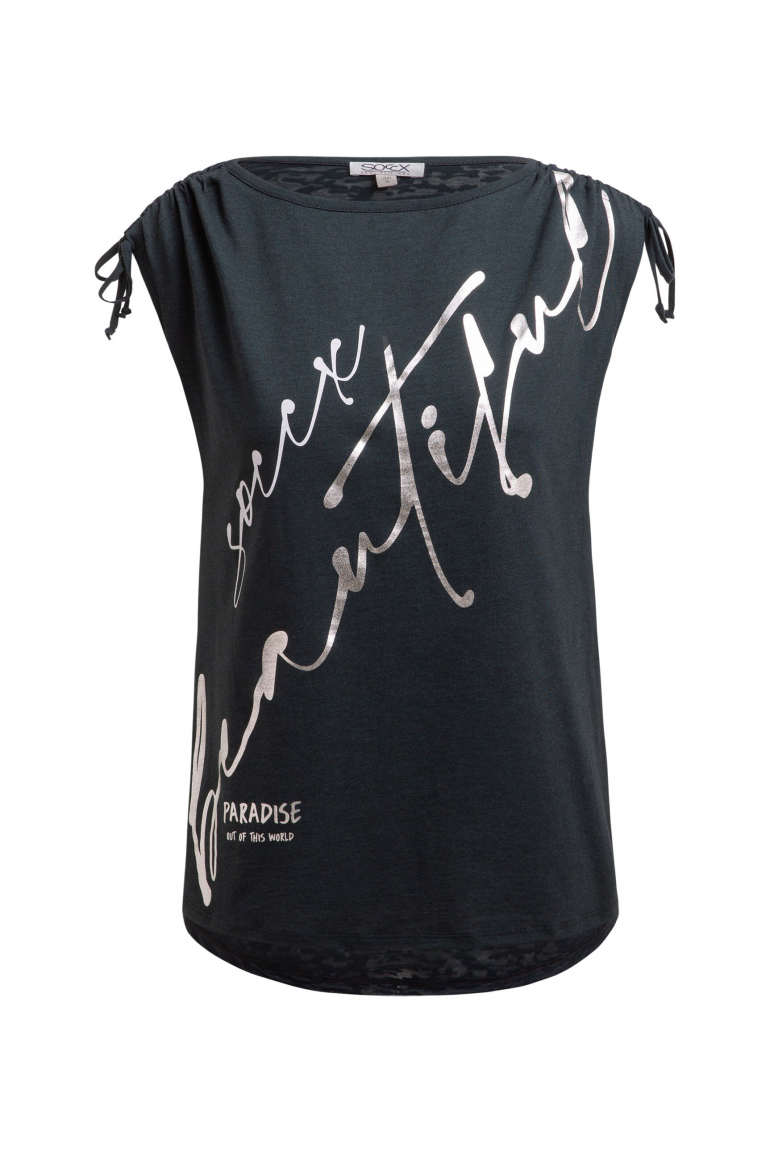 Shirt im Materialmix mit Schulterraffung blue navy