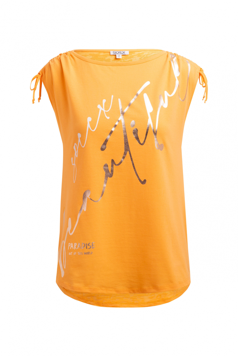 Shirt im Materialmix mit Schulterraffung fresh mango