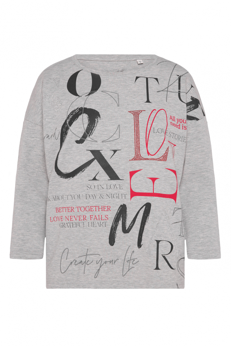 Shirt mit verkürzten Ärmeln und Artwork grey melange