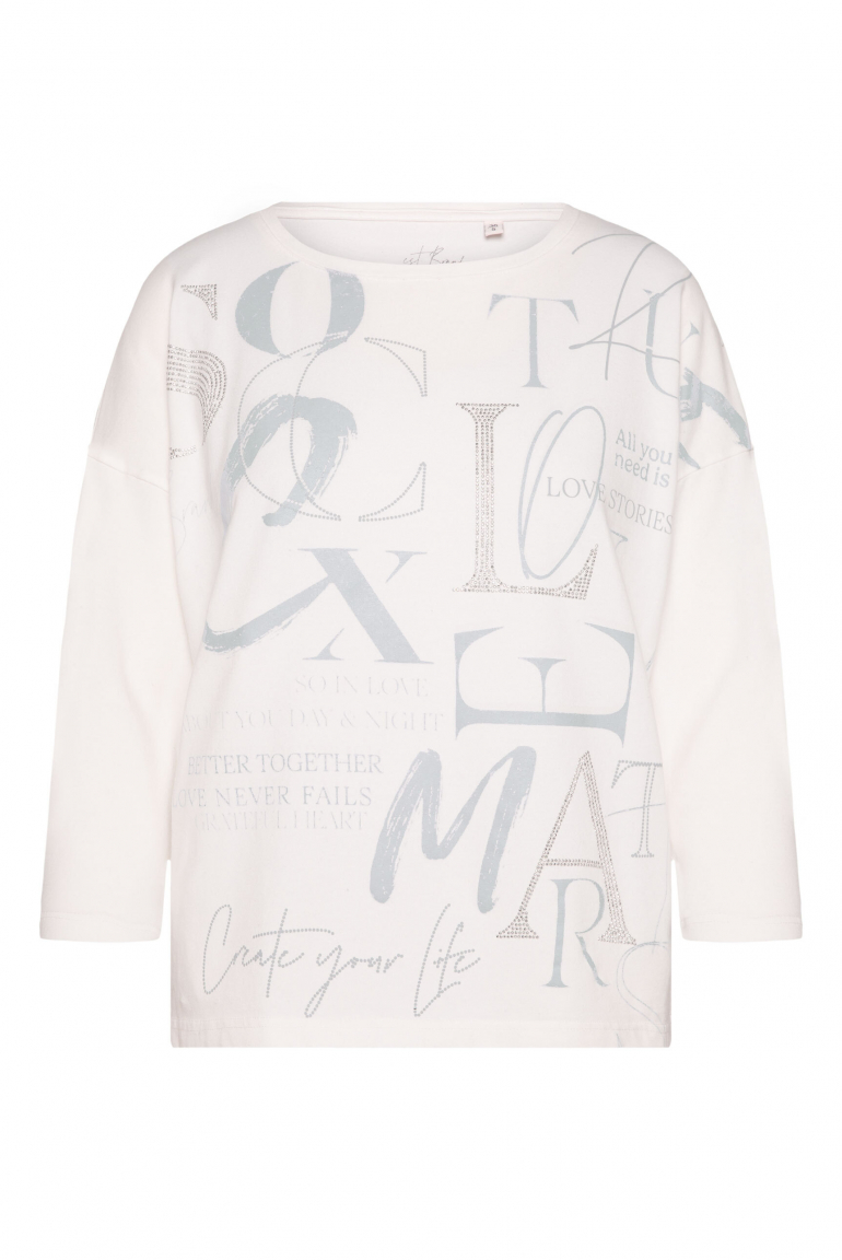 Shirt mit verkürzten Ärmeln und Artwork ivory