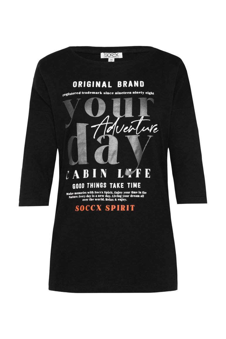 Shirt mit verkürzten Ärmeln und Label Print black