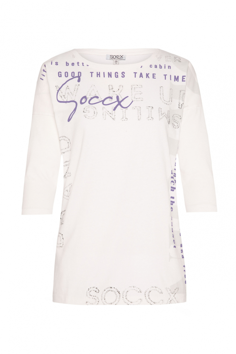 Shirt mit verkürzten Ärmeln und Label Print ivory