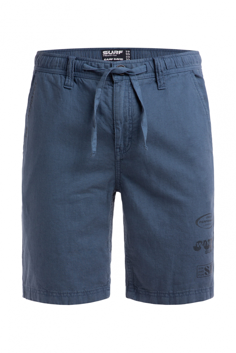 Shorts aus Leinen-Mix mit Label Print harbour blue